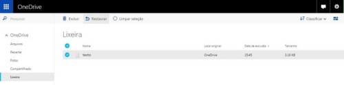 Lixeira do OneDrive permite restaurar arquivos apagados (Foto: Reprodução/Raquel Freire)