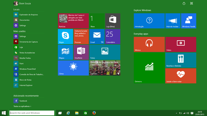 Windows 10 poderá ter uma interface adaptada para para tablets e dispositivos híbridos (Foto: Reprodução/Elson de Souza)