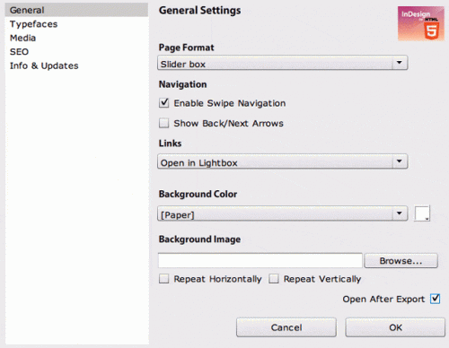 Método IN5 - painel Plugin IN5 -  InDesign e HTML5