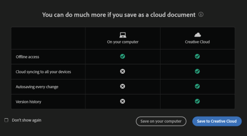 InDesign CC 2023 - Recursos disponíveos ao salvar um arquivo no Cloud Document